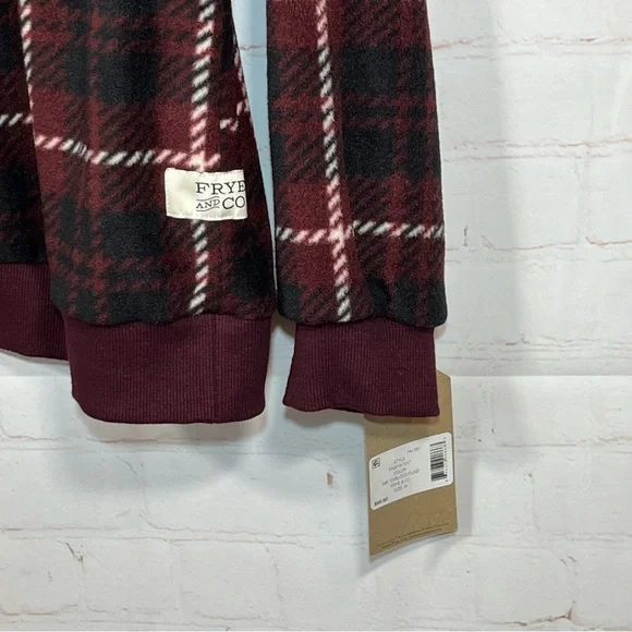 New Frye and Co. Oxblood Plaid 1/4 Zip Sweater Mens Size Medium Maroon Fleece - Picture 10 of 12